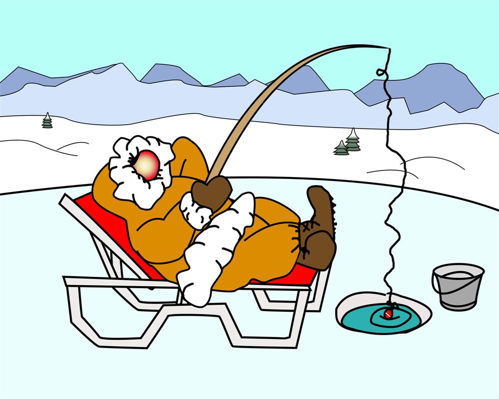 Ice Fishing on a Chaise Lounge - The Lazy Eskimo Cartoon